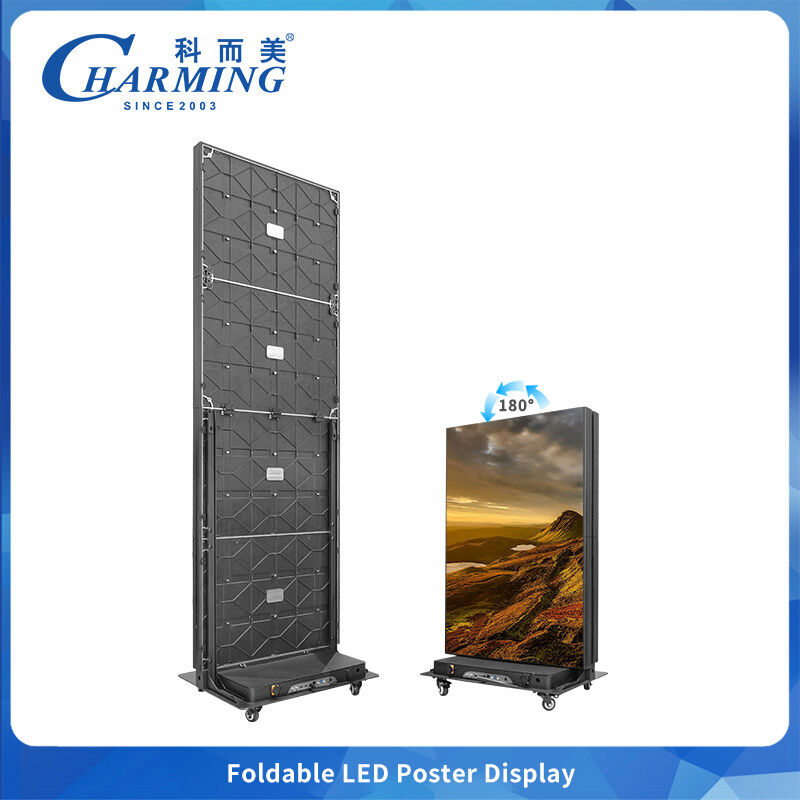 Gob Foldable Led Poster Screen Sử dụng cho Trung tâm mua sắm Cửa hàng Sân bay Với bánh xe chứa âm thanh Đèn di động